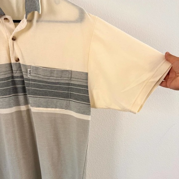 Polo US Open Polo Team Club Grey Cream Striped Pocket Polo Shirt Size 50 - Picture 6 of 13